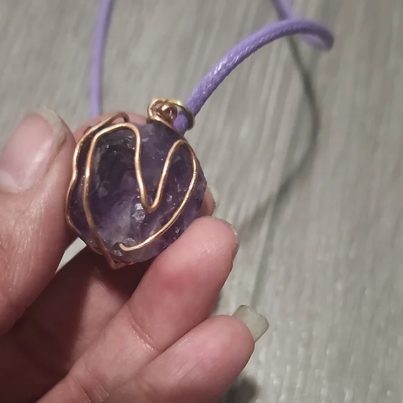 Handcrafted Wire Wrapped Raw Amethyst Heartguard Necklace - Picture 6 of 6